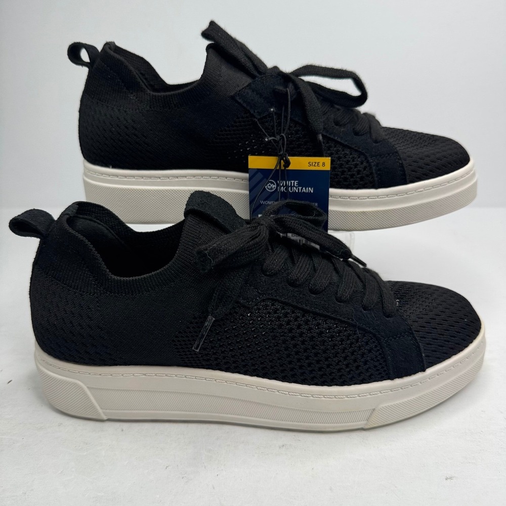 White Mountain Womens Lace Up Sneaker Black Knit Platform Shoes 990451713 Size 8